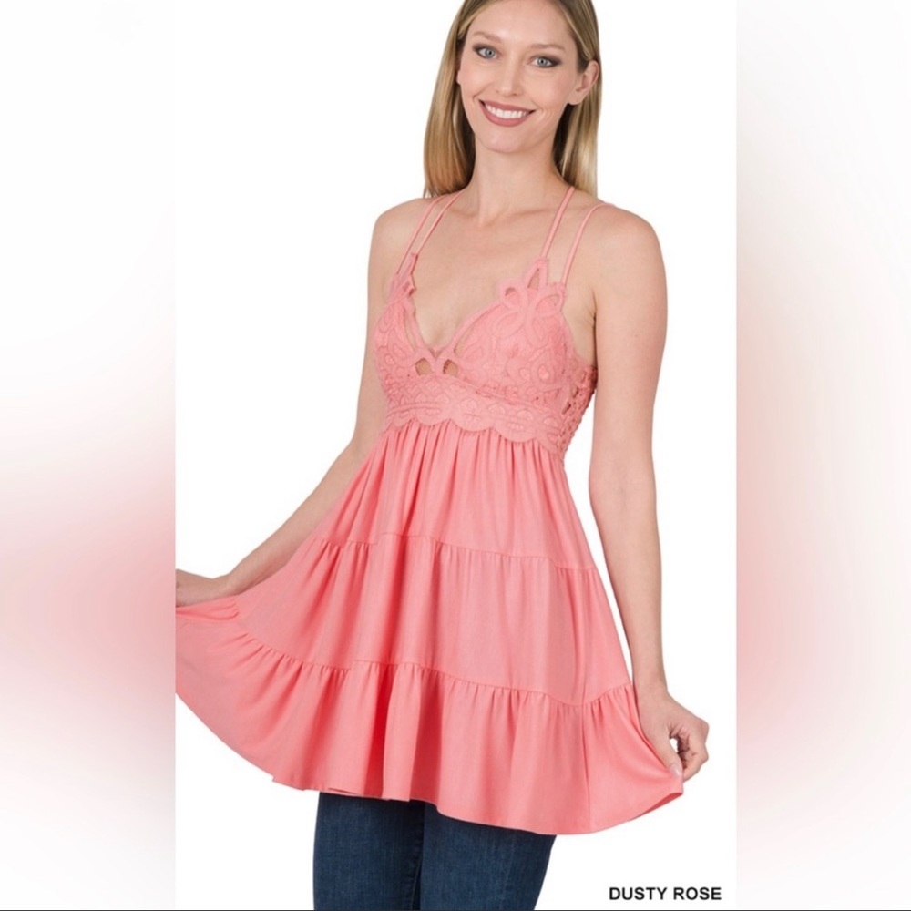 Crochet Lace Ruffled Cami  ~  2 Colors Available